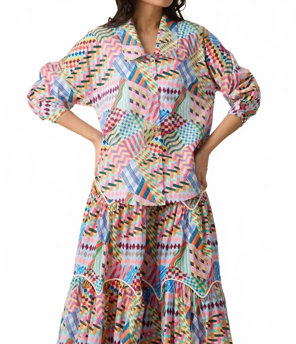 NEW RUJUTA SHETH isla button shirt in patchwork print